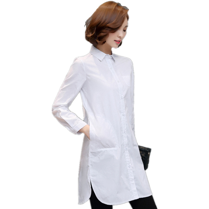 2022 Spring And Autumn New Women's Long Shirt Skirt Long Sleeve Korean Version Korean Fan Slim Pure Cotton White Shirt 1
