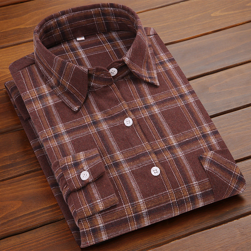 Middle-Aged And Elderly Men's 40 Spring And Autumn 45 Shirt With Cloth Pocket Mouth Bag Top 5O 30 Years Old Wear Long-Axis Sleeve Shirt 2