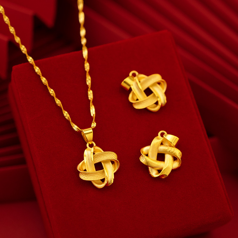 Vietnam Gold Gold Plated Country Tide Women's Knot Pendant Four-Leaf Clover China Knot Necklace Patchmore Supply Wholesale Specification drawing