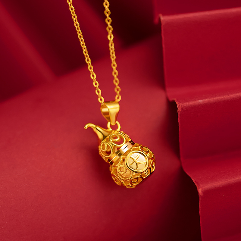 Vietnamese sand gold gourd necklace collarbone chain women's gold-plated hollowed-out auspicious gourd pendant manufacturer wholesale novel jewelry details Picture