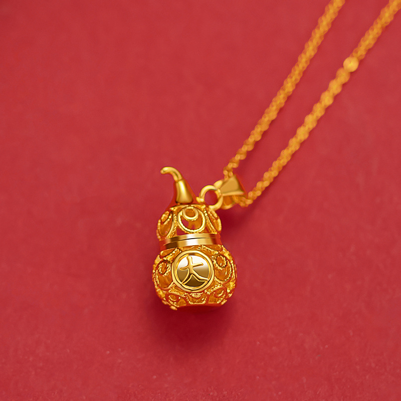 Vietnamese sand gold gourd necklace collarbone chain women's gold-plated hollowed-out auspicious gourd pendant manufacturer wholesale novel jewelry Specification image