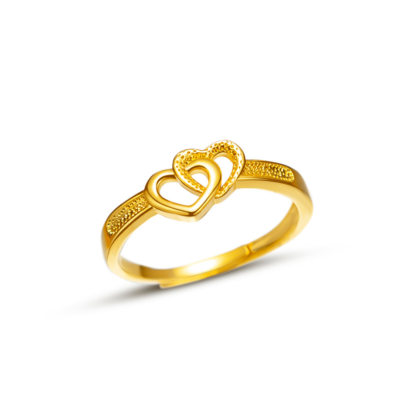 Vietnamese sand gold gold-plated double heart women's ring, Pinduoduo best-selling ring, Japanese and Korean fashionable open heart women's ring Item Picture