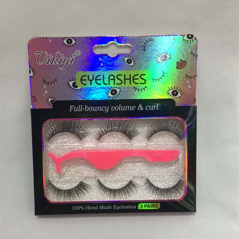 VIKIYI厂家直销三对装假睫毛含睫毛镊子欧美自然舒适多层立体手工假睫可定制