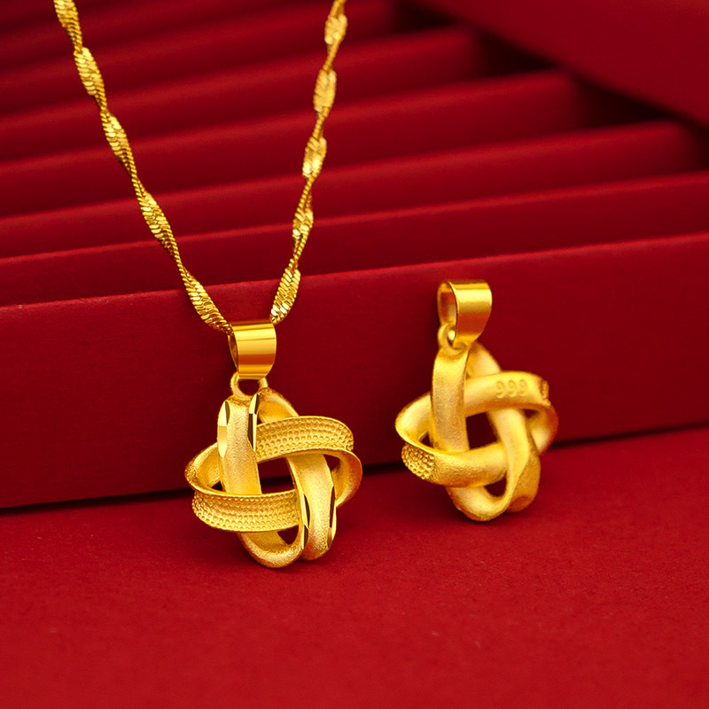 Vietnam Gold Gold Plated Country Tide Women's Knot Pendant Four-Leaf Clover China Knot Necklace Patchmore Supply Wholesale details Picture