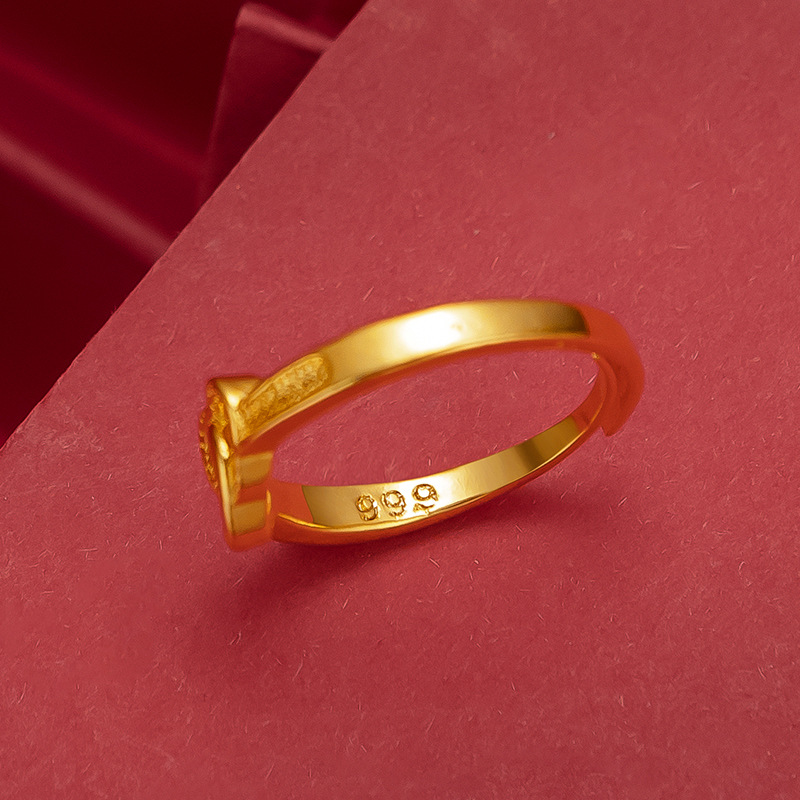 Vietnamese sand gold gold-plated double heart women's ring, Pinduoduo best-selling ring, Japanese and Korean fashionable open heart women's ring Specification image