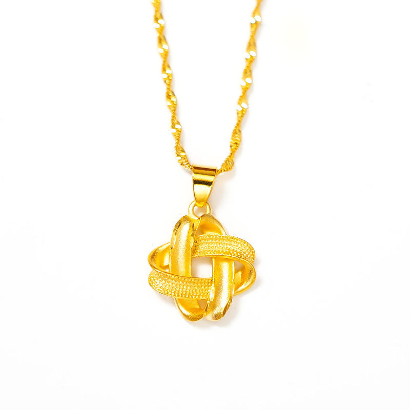Vietnam Gold Gold Plated Country Tide Women's Knot Pendant Four-Leaf Clover China Knot Necklace Patchmore Supply Wholesale Item Picture