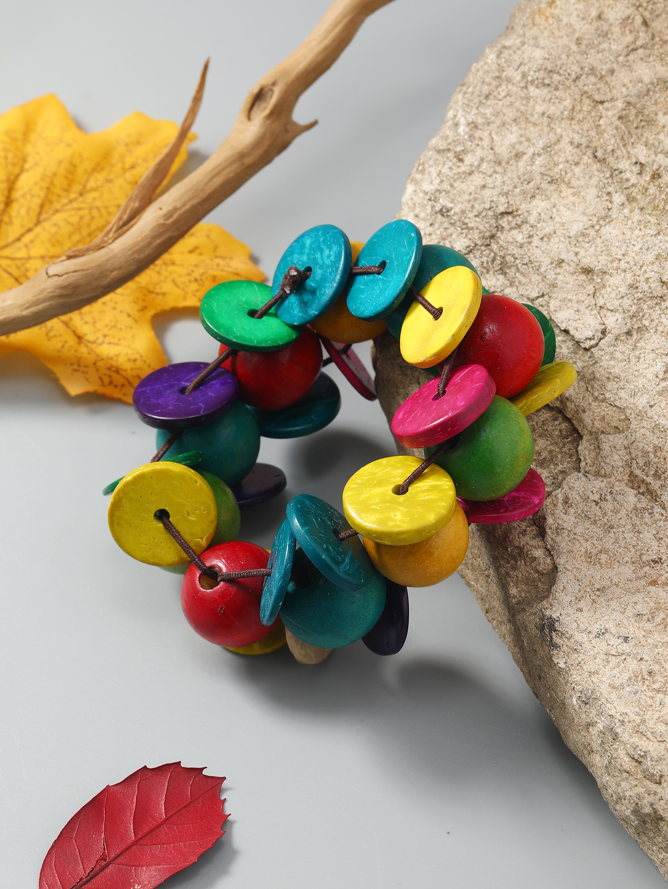 波西米亚民族风复古圆形木质女气质百搭串珠手镯福椰椰-571