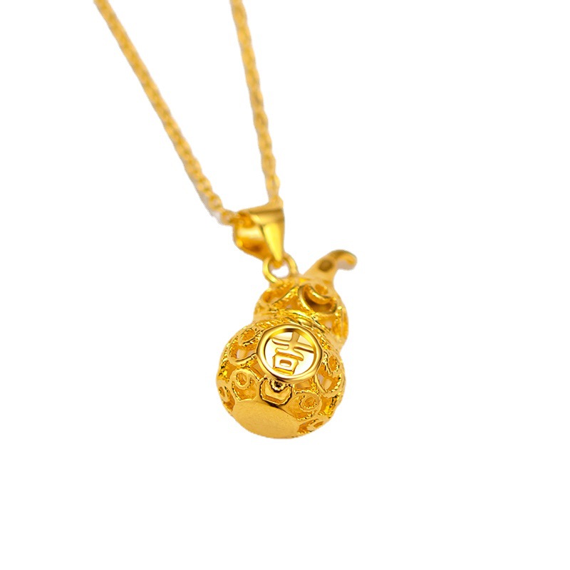 Vietnamese sand gold gourd necklace collarbone chain women's gold-plated hollowed-out auspicious gourd pendant manufacturer wholesale novel jewelry Item Picture