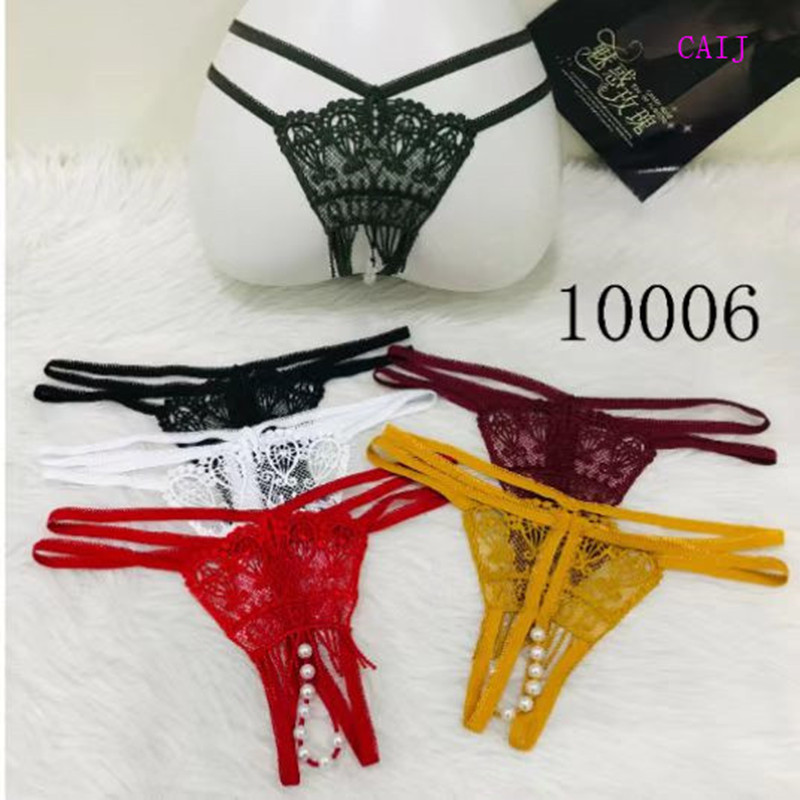 New sexy solid color translucent open crotch comfortable lace thong mesh low waist-free pants Specification drawing