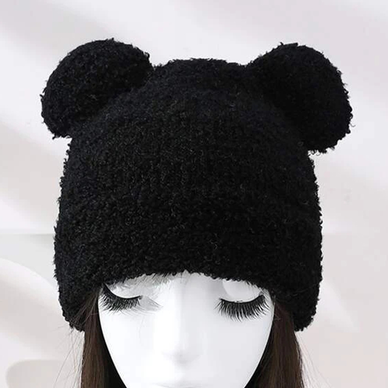 Cartoon Ear Decor Fuzzy Beanie Hat