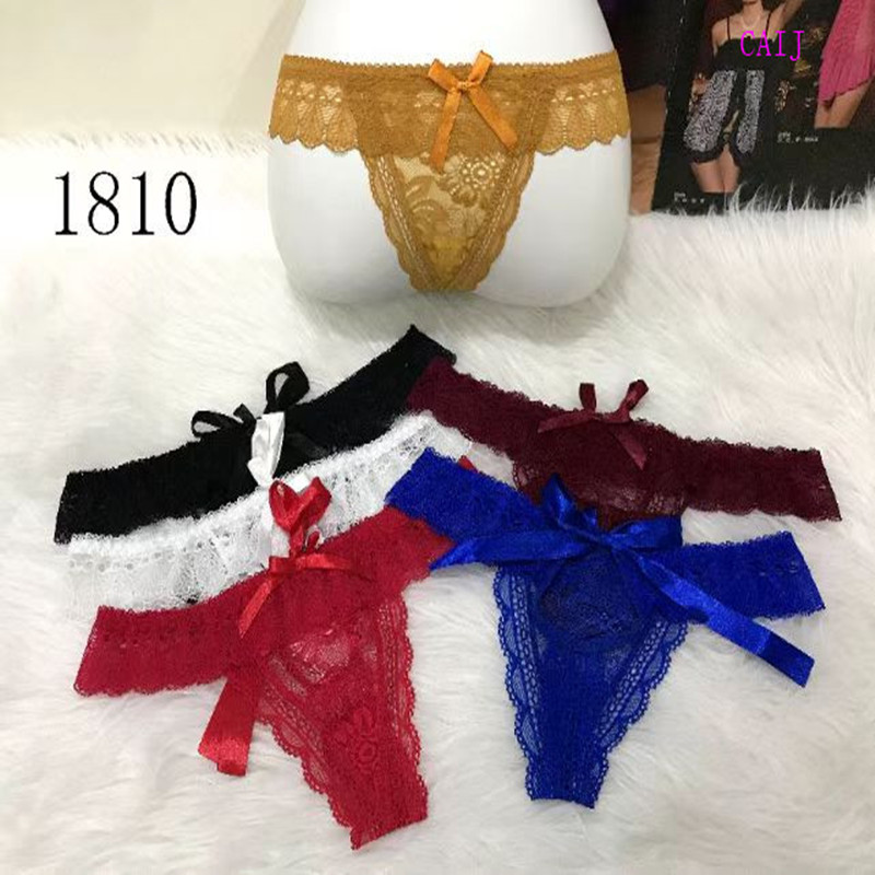 Sexy lace T-thong women's low-rise peplum sheer mesh panties full figure