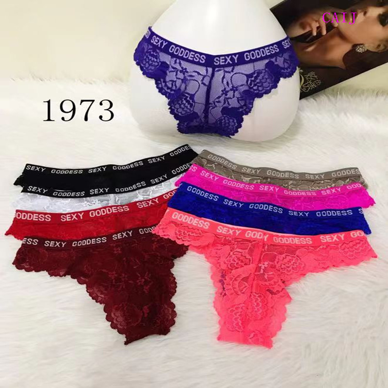 Letter edge thong low-rise seamless lace translucent sexy cutout underwear full figure