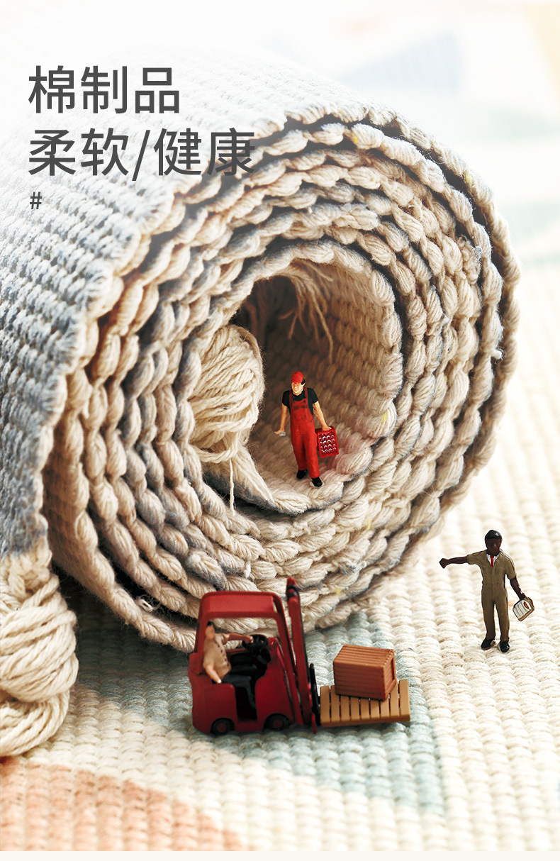 千思ins日式棉质手工编织床边地毯地垫 家用卧室房间长条流苏防滑脚垫详情5