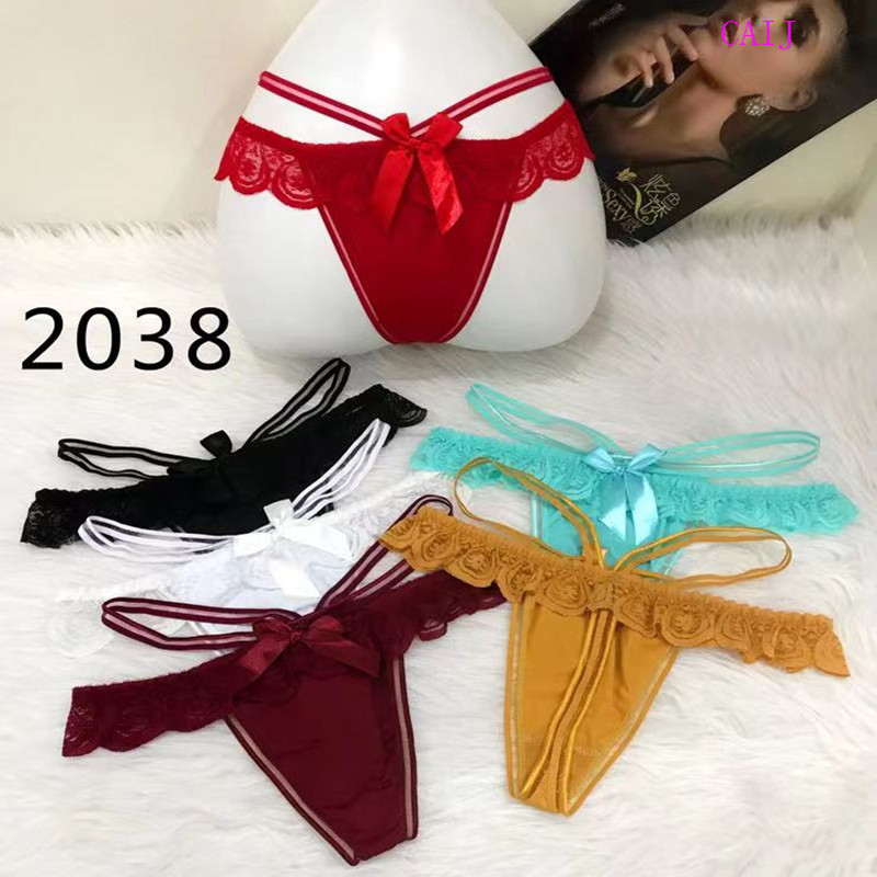 Sexy lace T-thong women's low-rise peplum sheer mesh panties details Picture
