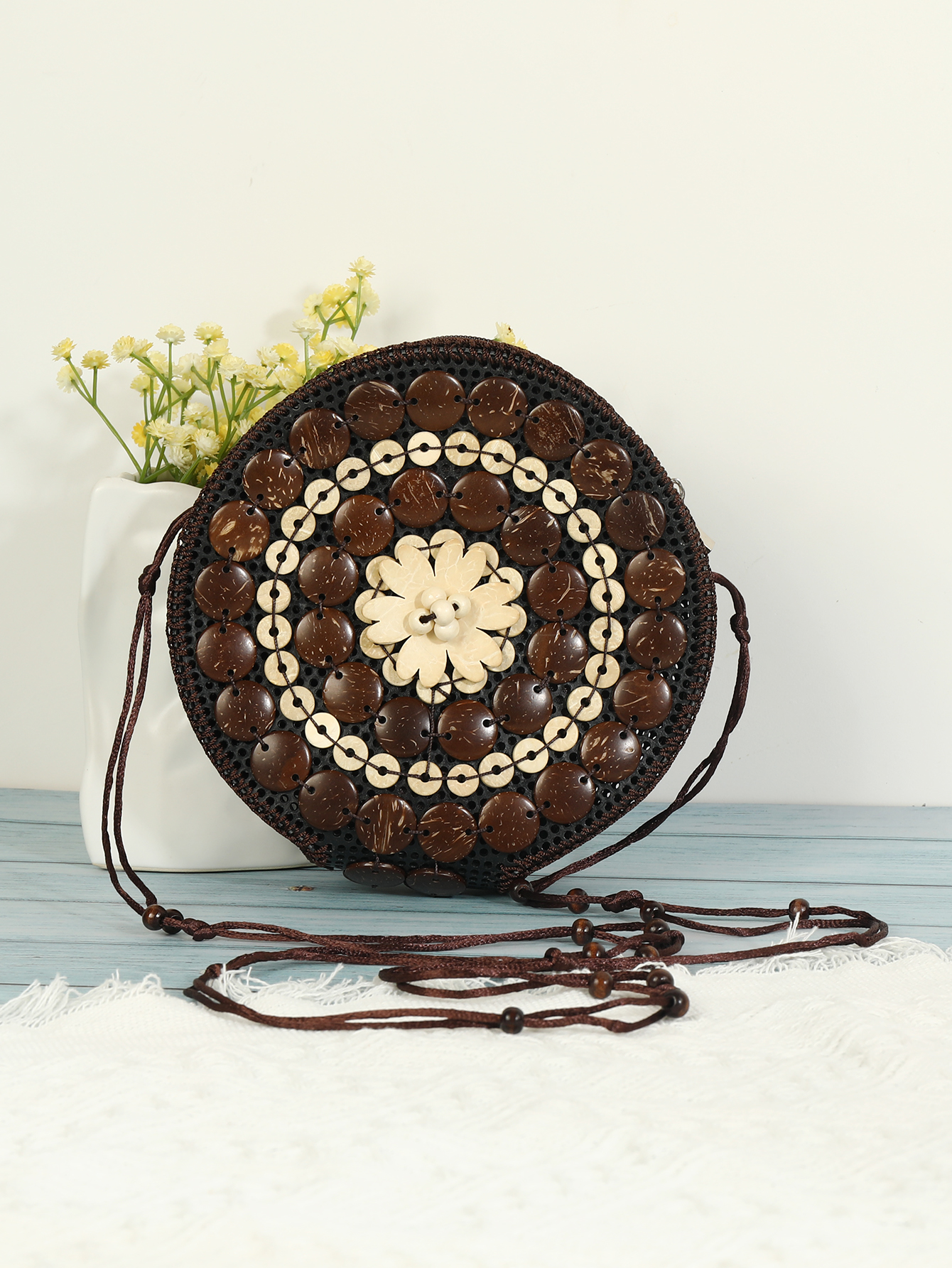 Bohemian folk style retro coconut shell round temperament all-matching bag Fu Coconut-576 full figure