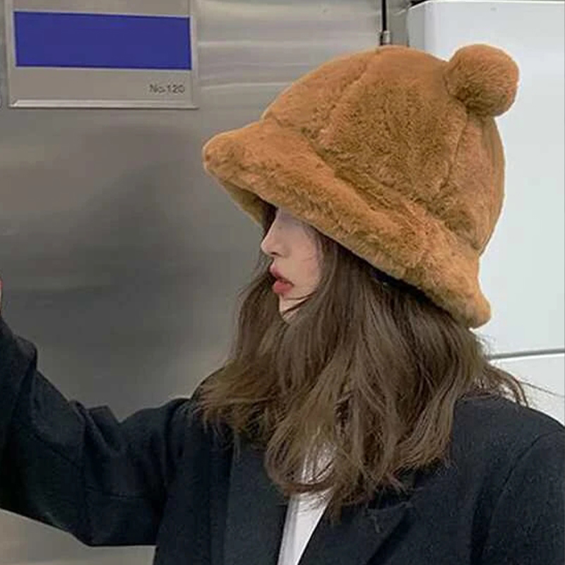 Ear Decor Fuzzy Bucket Hat