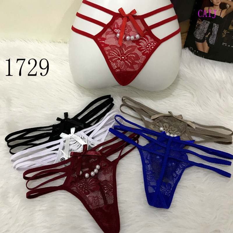 Low-rise sexy transparent lace thong seductive thin belt seamless transparent lace cutout underwear full figure