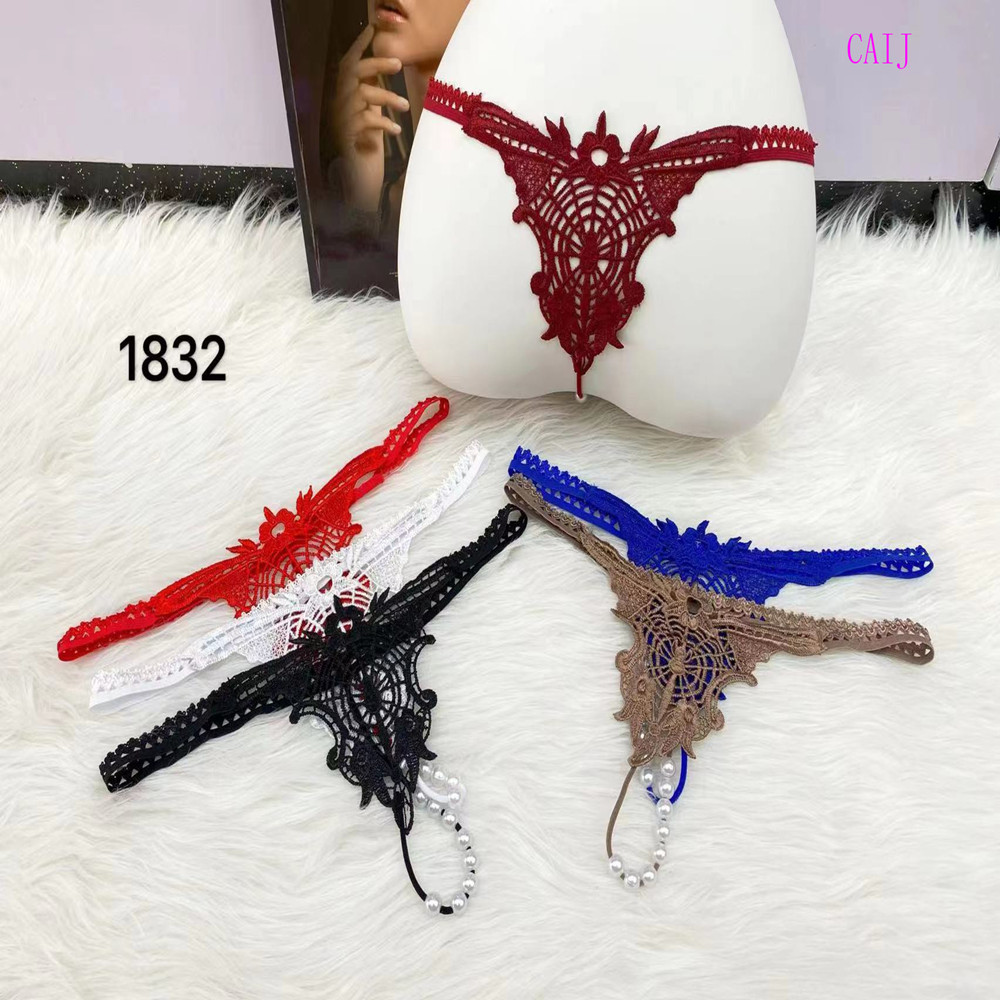 Embroidered pearl sexy thong for women sheer pants Item Picture