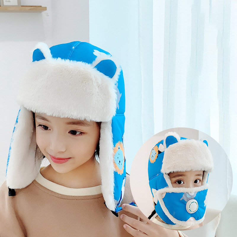 Fleece Lei Feng Hats, Children's Winter Warm Cotton Hats, Korean Version Cute Cartoon Hats For Girls, And Cold-Resistant Hats For Boys Item Picture