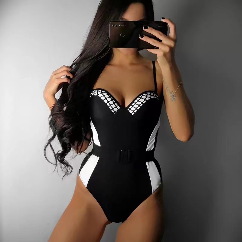 Women's one-piece swimsuit bikini swimsuit cover thin sexy black figure blue factory direct wholesale to sample custom