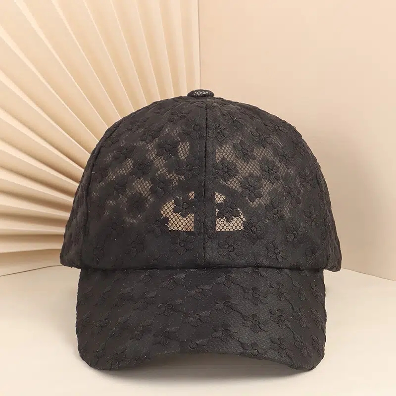 Embroidery Trucker Hat Sunhat Summer Breathable Solid Color Sports Cap Mesh Lace Flower Hollow Baseball Caps thumbnail