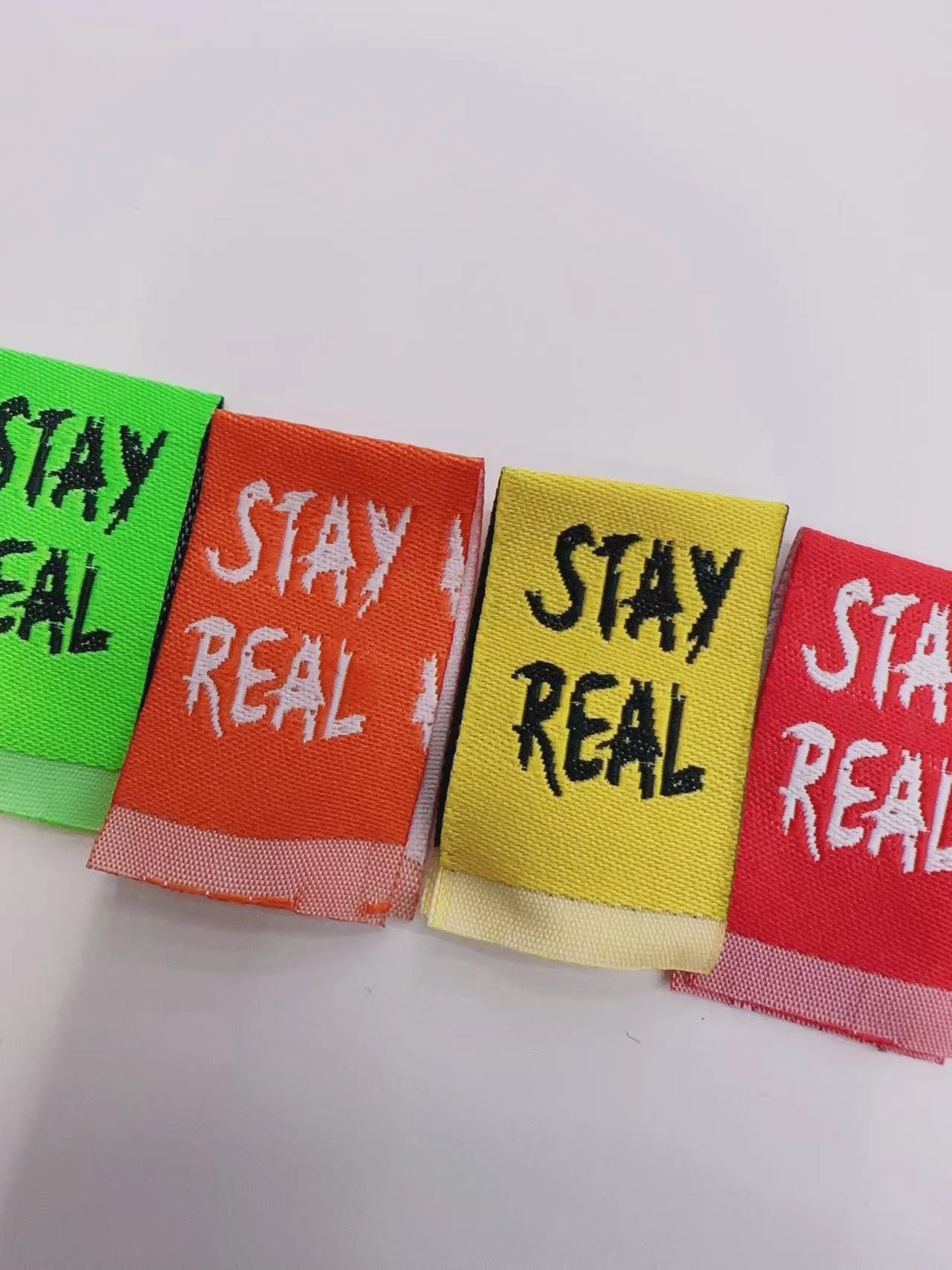 Stay Real Clip Labels White On Red, White On Blue, White On Orange, Black On Green, Black On Yellow Specification drawing