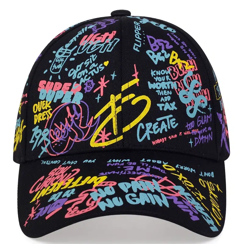 Adjustable Sports Snap-back Cap Children  Graffiti Letter Black White Color Printing Baseball Caps Trucker Hat thumbnail