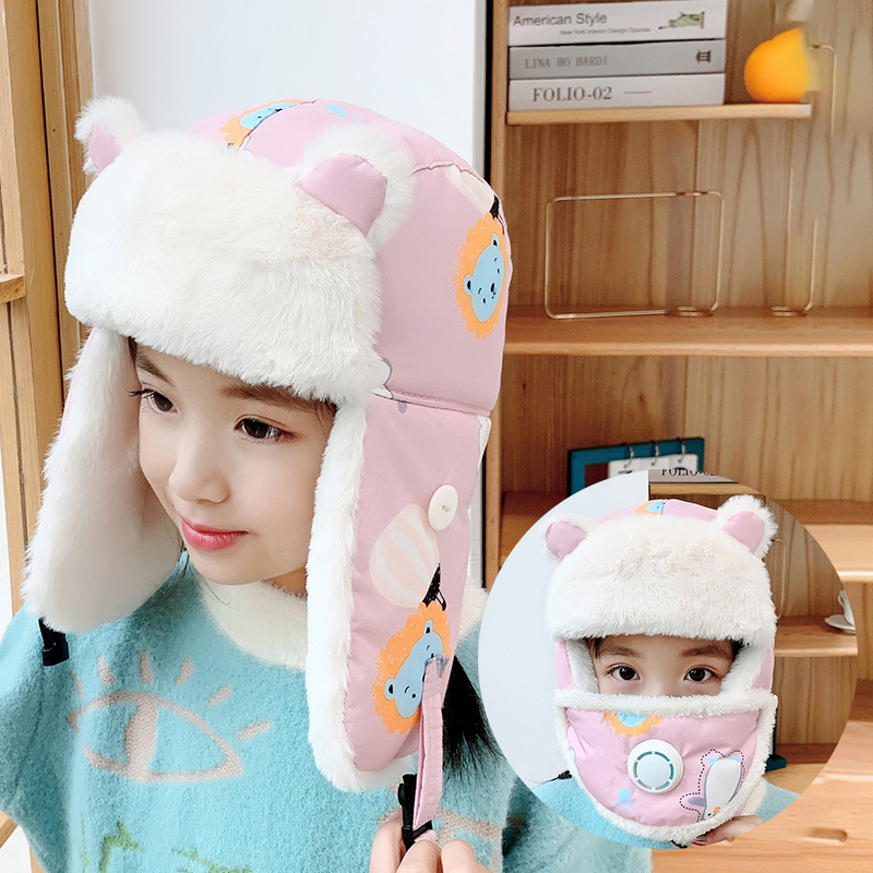 Fleece Lei Feng Hats, Children's Winter Warm Cotton Hats, Korean Version Cute Cartoon Hats For Girls, And Cold-Resistant Hats For Boys Application Scenario