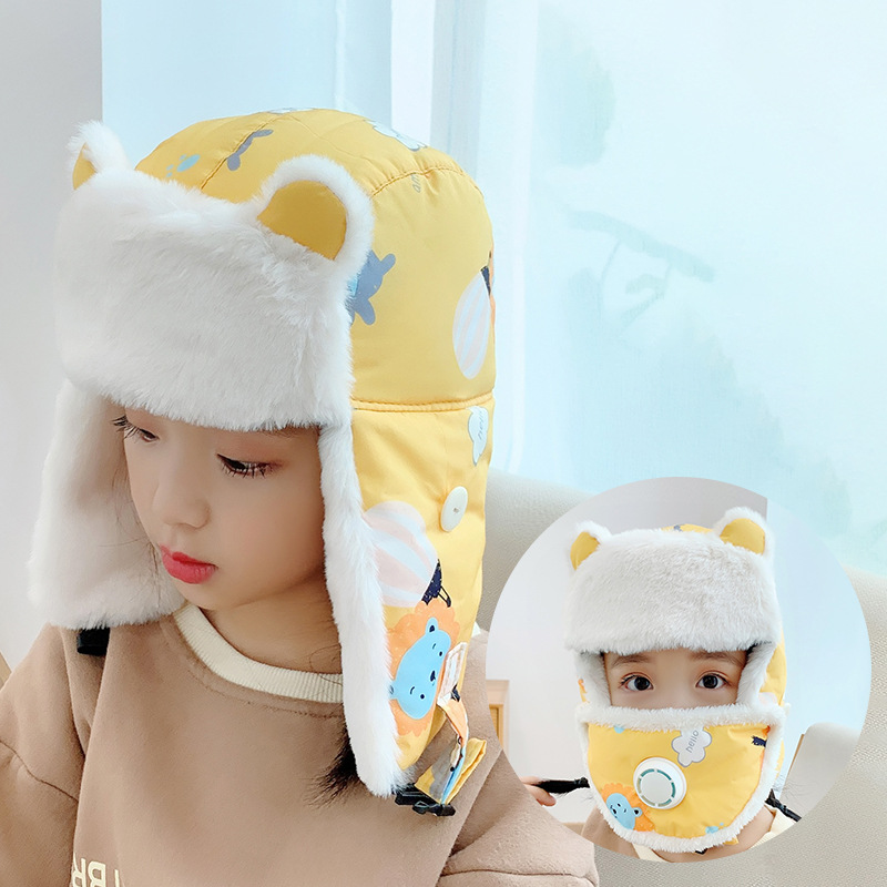 Fleece Lei Feng Hats, Children's Winter Warm Cotton Hats, Korean Version Cute Cartoon Hats For Girls, And Cold-Resistant Hats For Boys Specification drawing