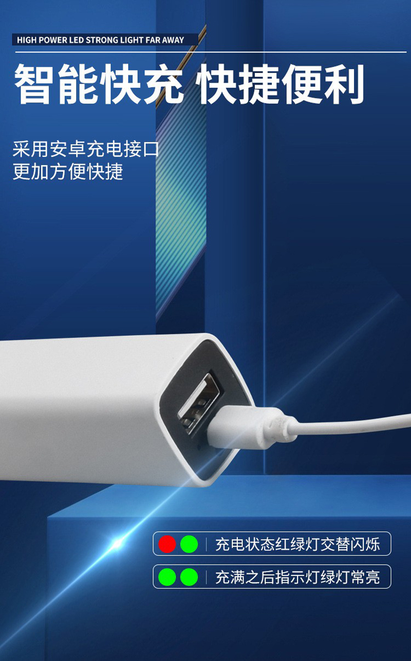 81025 linterna de plástico linterna de luz fuerte USB recargable home linterna exterior handgrip iluminación linterna portátil mini linterna de luz fuerte pic 2