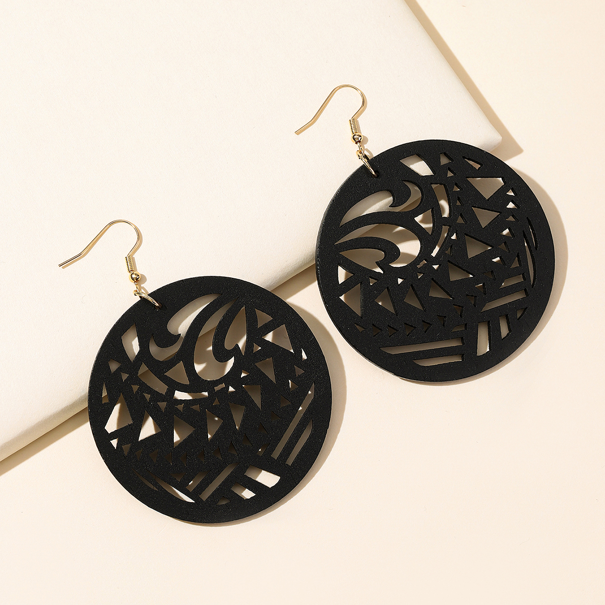 Wood Black Ethnic Hollow Carving Drop Earrings Women Round Ear Wear Female Jewelry Accessories Gift thumbnail