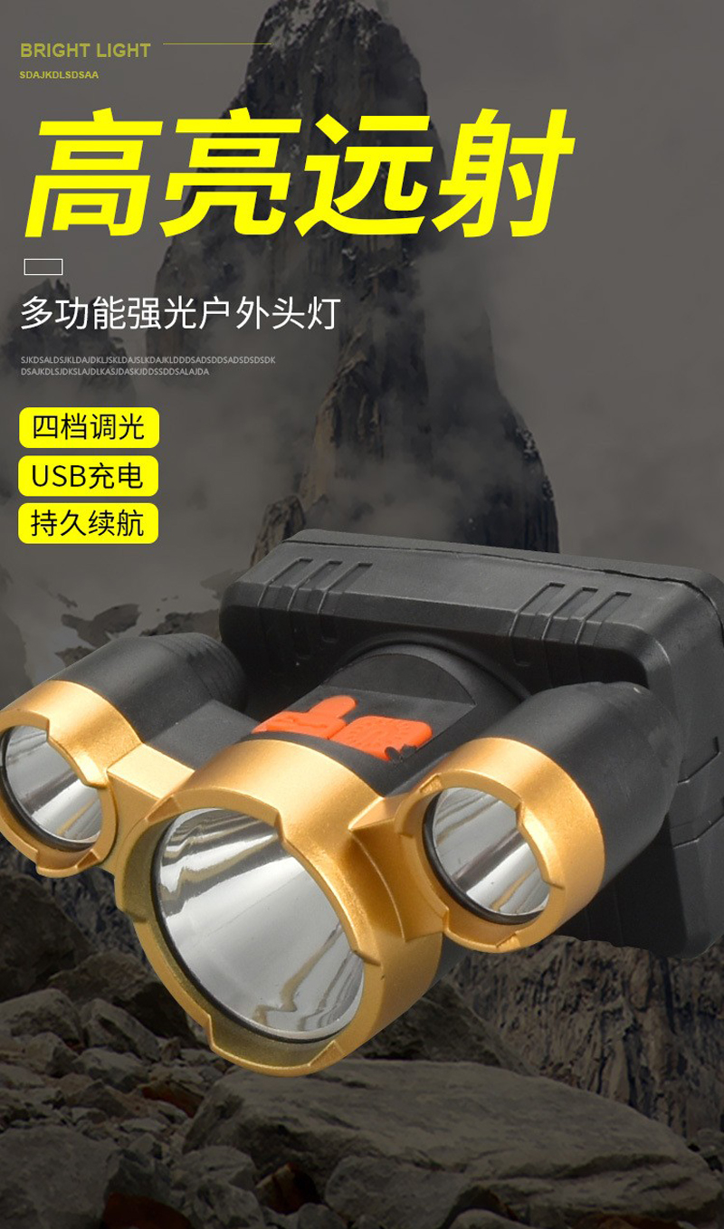 81002 пластиковая фара (1+2,USB,XPE) пластмассовая лампа заряжающая головка (USB, usb, spe pic 1