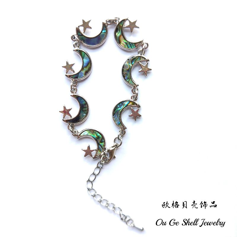 欧格贝壳饰品天然贝壳手链新西兰鲍鱼贝壳手链星月手链鲍贝手链贝壳星星月亮手链星月手链爆款手链图