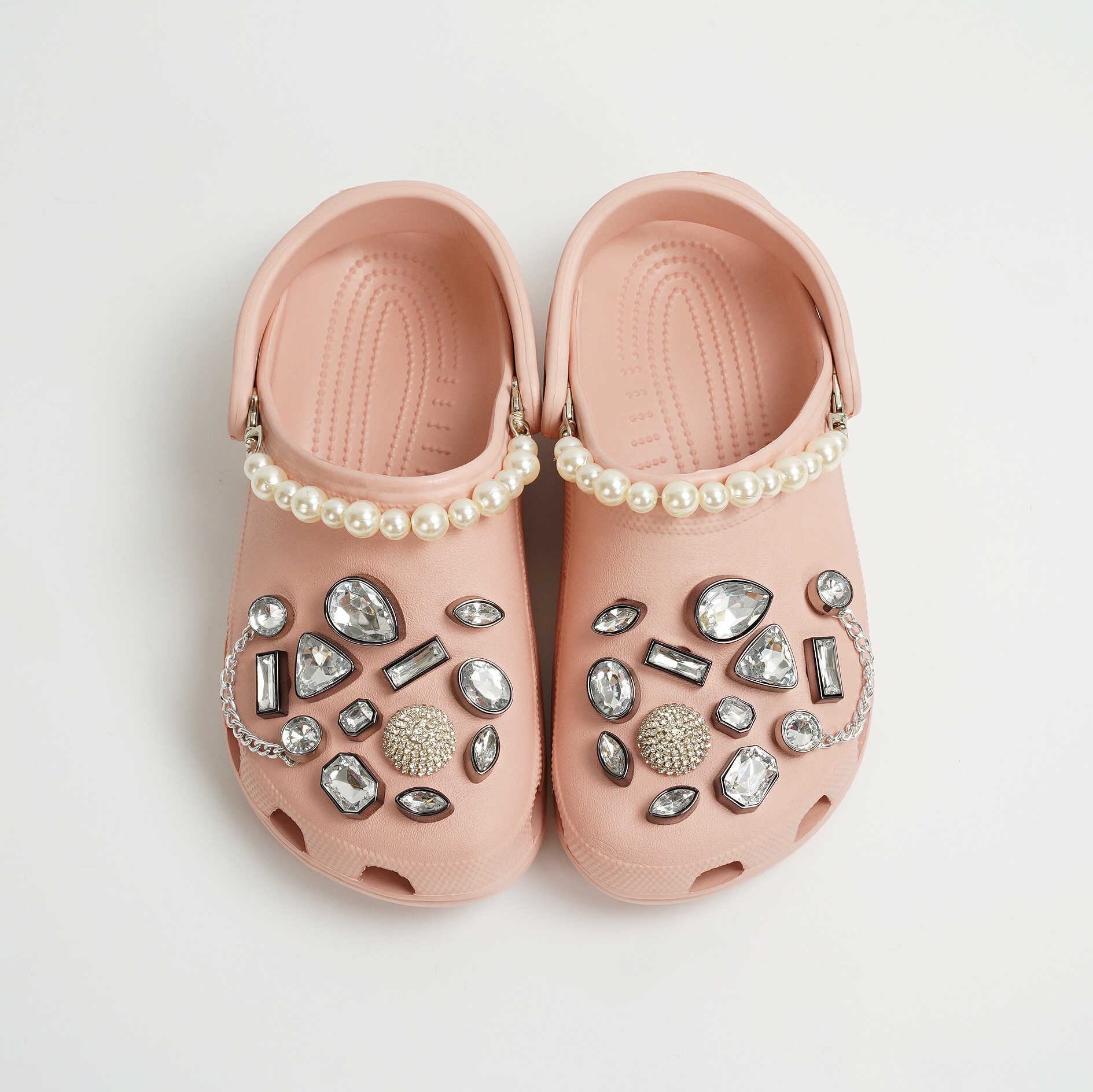 新款洞洞鞋装饰DIY链条糖果色水钻珍珠小香风鞋配件详情2