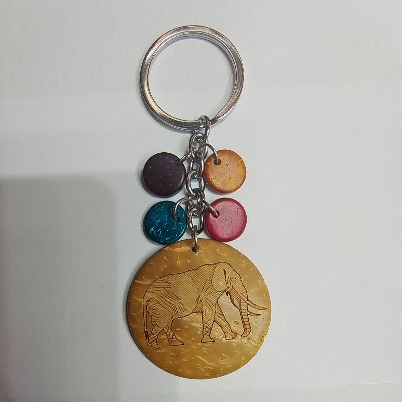 Ethnic Style Retro Natural Coconut Shell Carved Key Chain Creative Hanging Decoration Fu Cocoa-13 Specification drawing