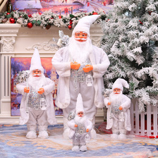 圣诞老人白衣提宫灯跨境热卖布艺圣诞公仔 橱窗装饰 圣诞节礼品90cm 圣诞老人