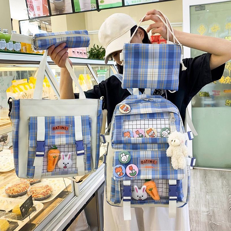 书包女初中生小学生高颜值学院可爱少女心高级感大容量帆布双肩包详情2