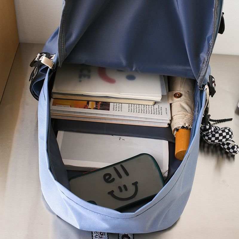 五件套小学生书包女ins韩版初中高中大容量时尚小清新帆布双肩包详情11