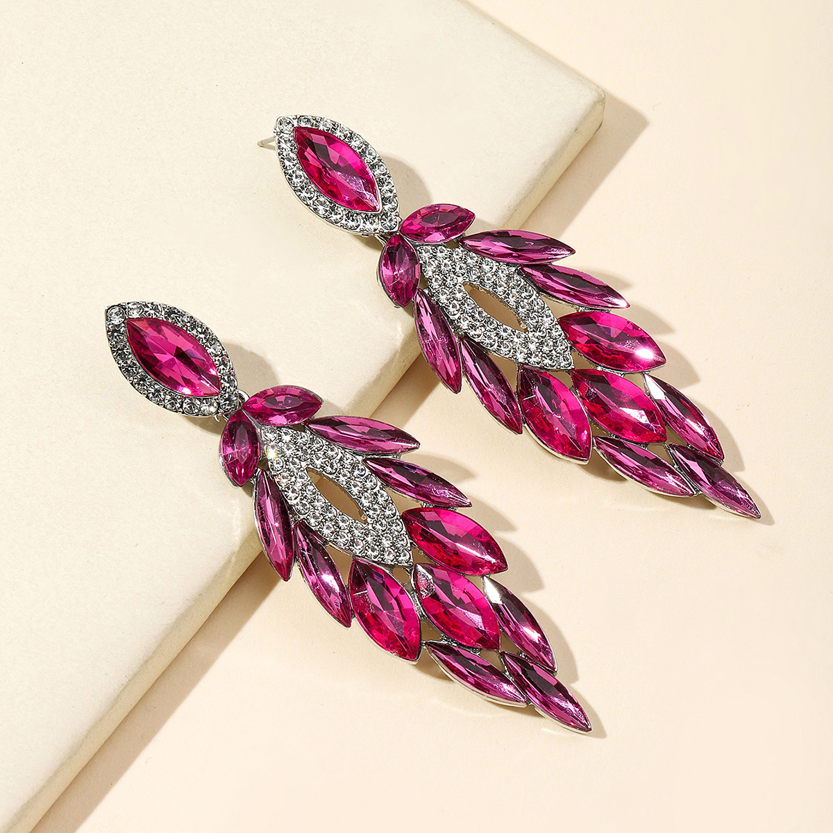 Women Pink Crystal Dangle Earrings Luxury Jewelry Accessories Zinc Alloy Diamond Wedding Birthday Party Gift thumbnail