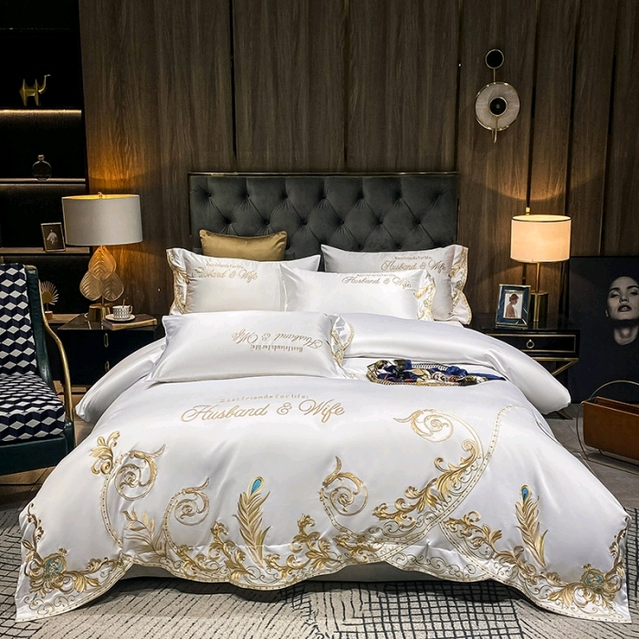 2022 silk embroidery 100% cotton 120s 4pcs egyptian cotton bedding sets luxury bed sheets thumbnail
