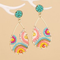 Heavy industry Bohemian style retro rice bead earrings earrings pendant European and American elements famous ethnic style colorful rice bead earrings earrings