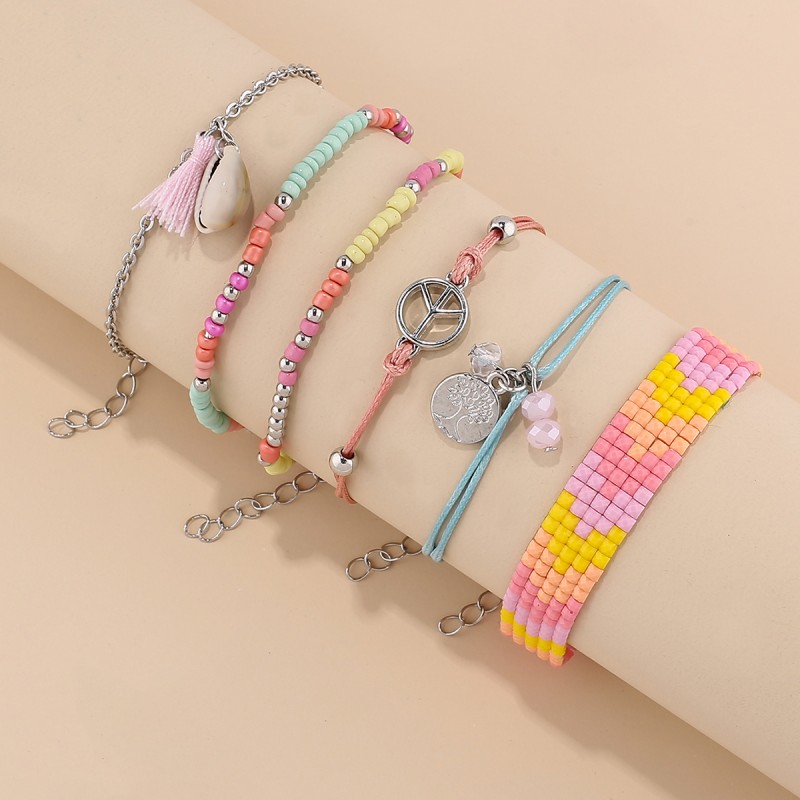 Cross-border e-commerce new multi-layer bracelet Bohemian folk style shell tassel alloy tree of life multi-element hand string thumbnail