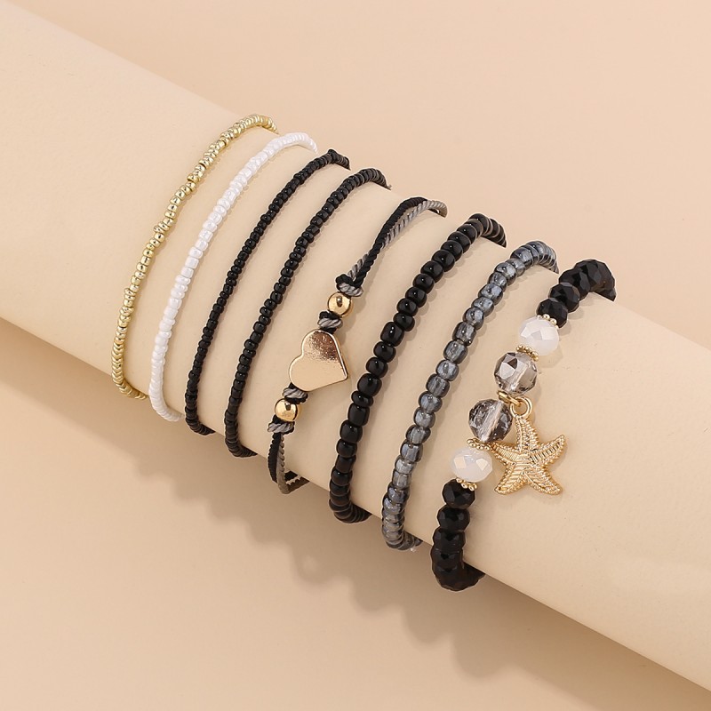 Fashion Starfish pendant multi-layer rice beads hand string stacked wear alloy peach heart with starfish pendant bracelet string wholesale thumbnail