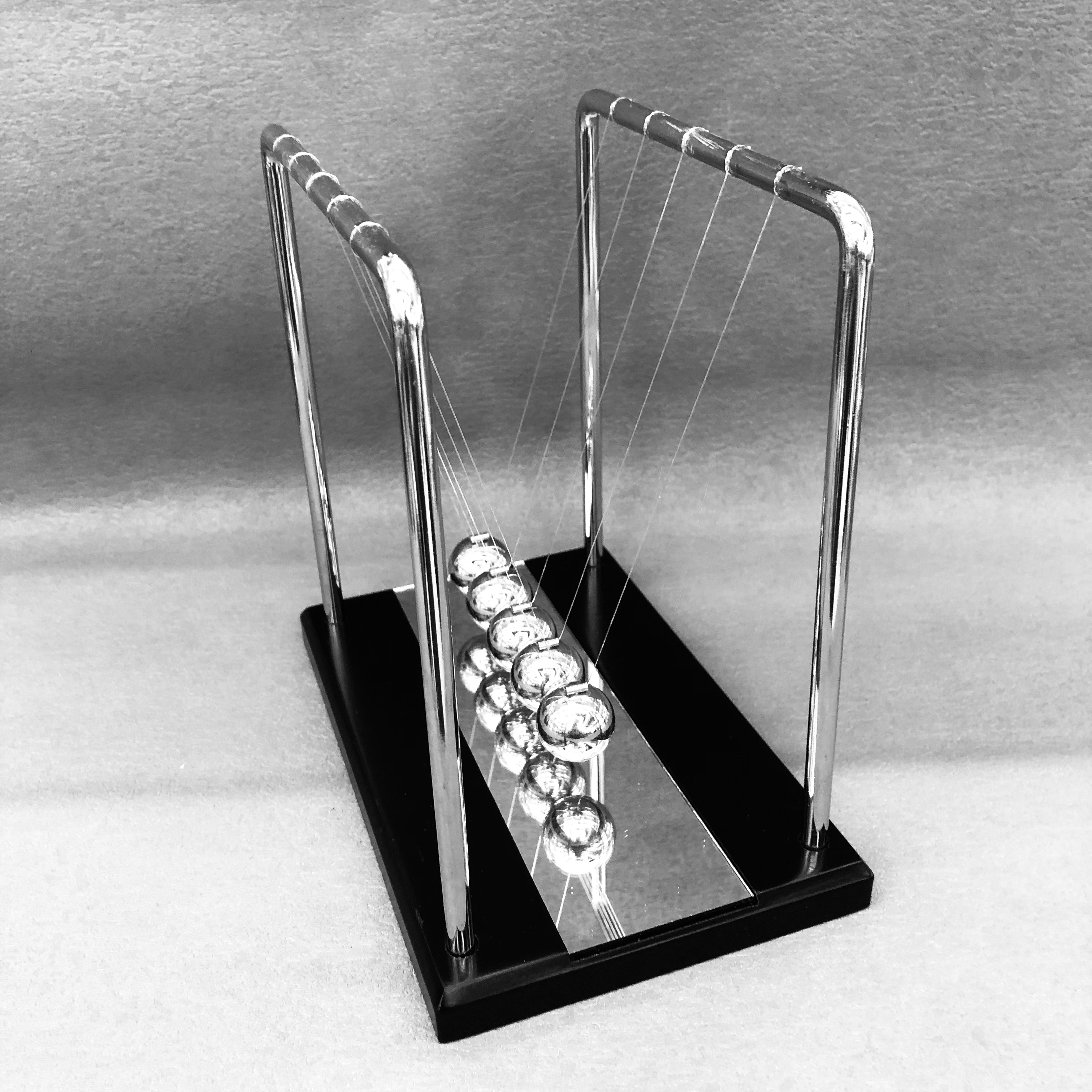 Large wood bottom metal bracket with lens creative clear Newton pendulum ball touch ball chaos pendulum permanent mover science education metal decompression balance decoration site scenery props thumbnail