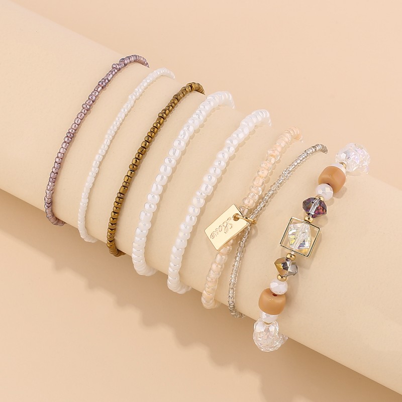 Cross-border e-commerce alloy cube sugar pendant multi-layer hand string ins crystal cube sugar rice bead bracelet manufacturer direct sales