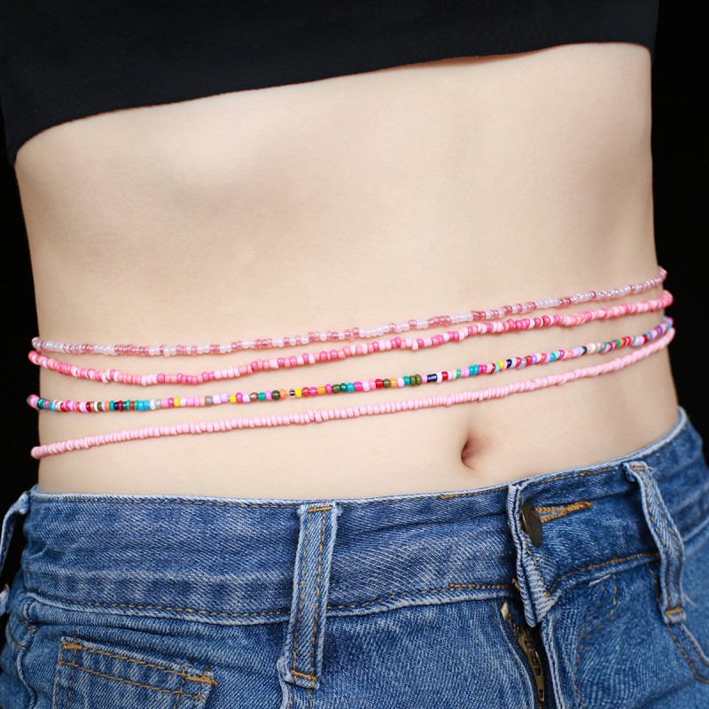 Cross-border Europe and the United States new jewelry waist chain handmade beaded Bohemian national style multicoloured multi-layer rice bead waist chain thumbnail