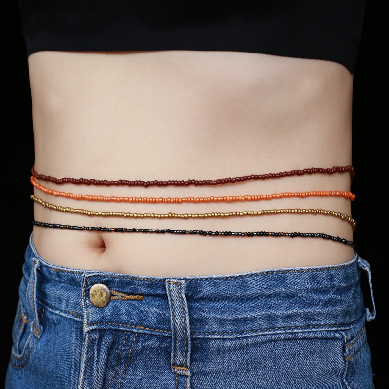Europe and America cross-border accessories 2022 new simple handmade beaded body chain elastic rice beads handmade beaded waist chain thumbnail