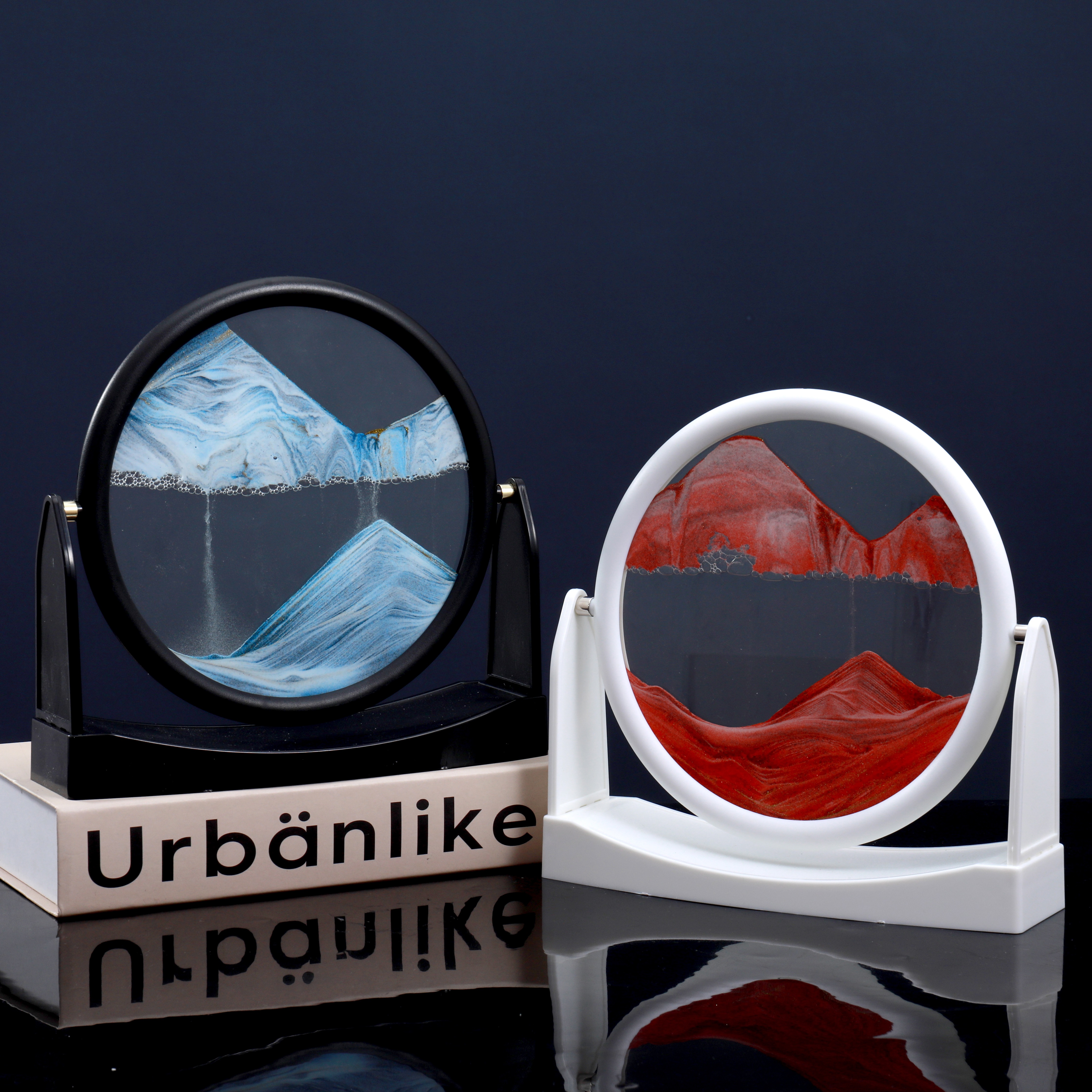Manufacturers wholesale update rotating base model quicksand painting graduation gift birthday hourglass ornaments glass office creative lazy sand painting craft desktop cabinet circular arc base exquisite ornaments thumbnail