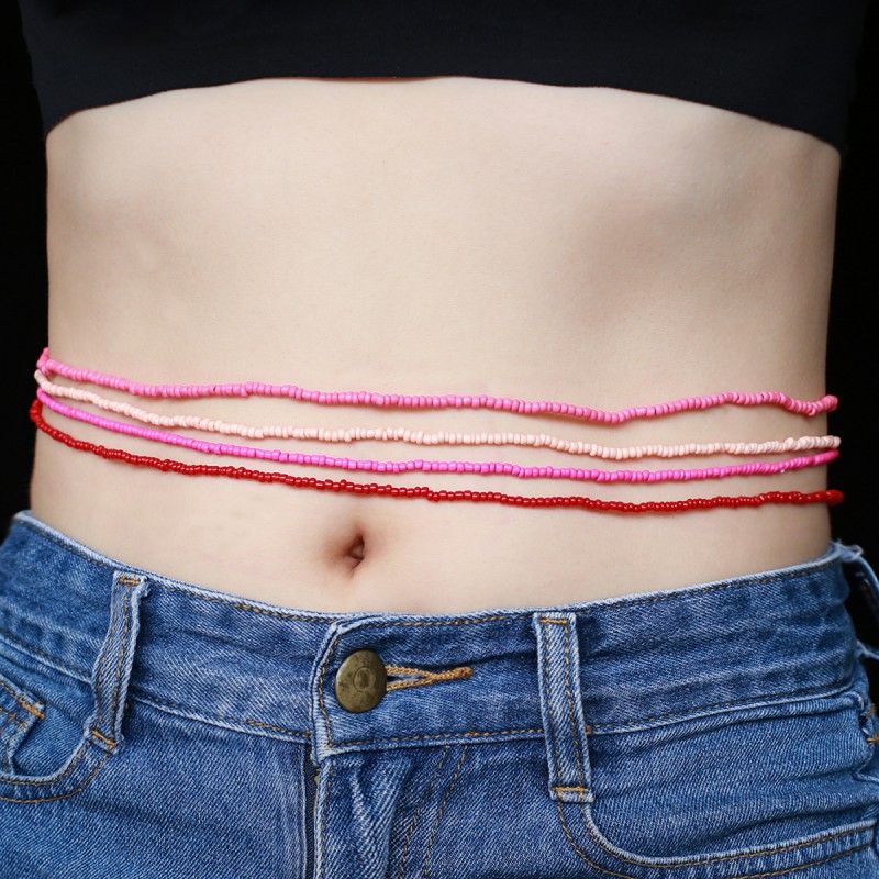 Cross-border source handmade colorful rice beads beach chain European and American style popular waist chain multi-layer rice beads beaded waist chain