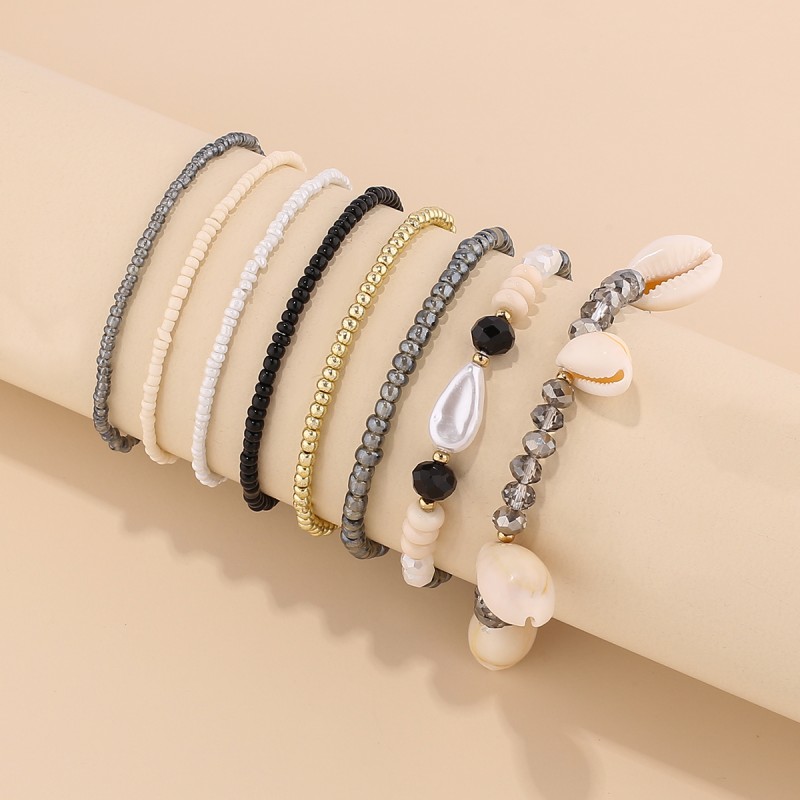 Creative Multi-layer shell rice beads crystal bracelet bracelet fashion ocean wind shell pearl multi-layer rice beads hand string